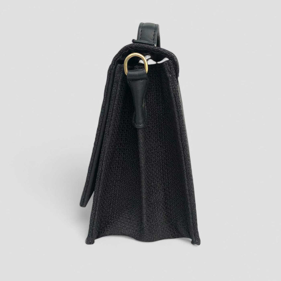 Handmade Embroidered Bird Design Black Matrix Sling Bag
