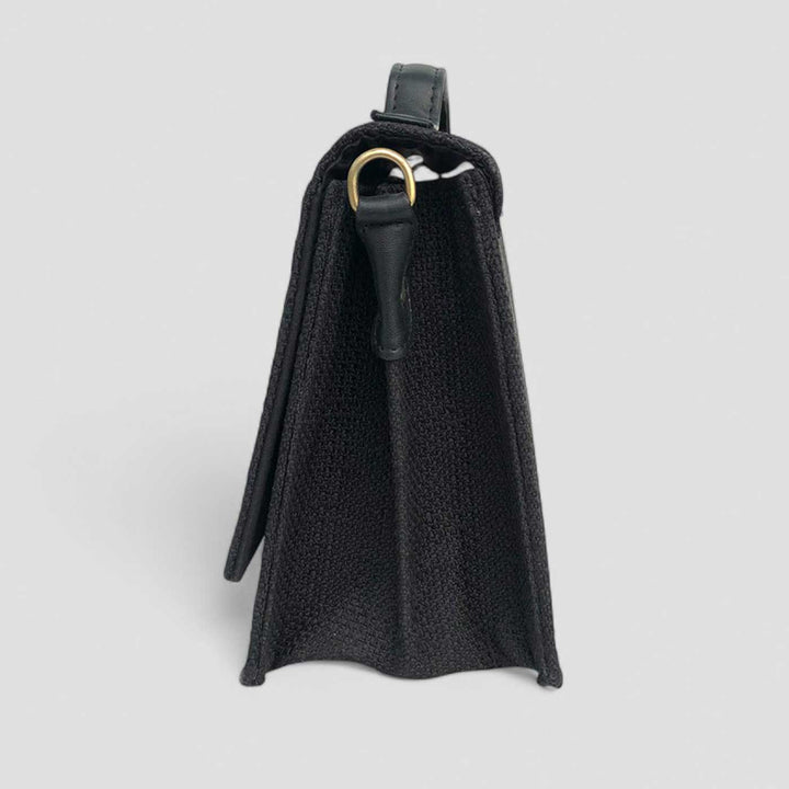 Handmade Embroidered Bird Design Black Matrix Sling Bag