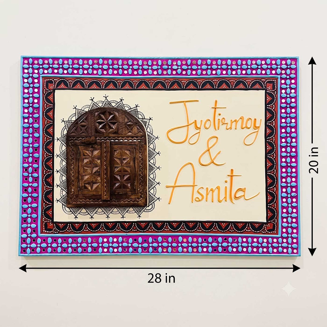 Personalized Handcrafted Lippan Art Window MDF Name Plate For Home
