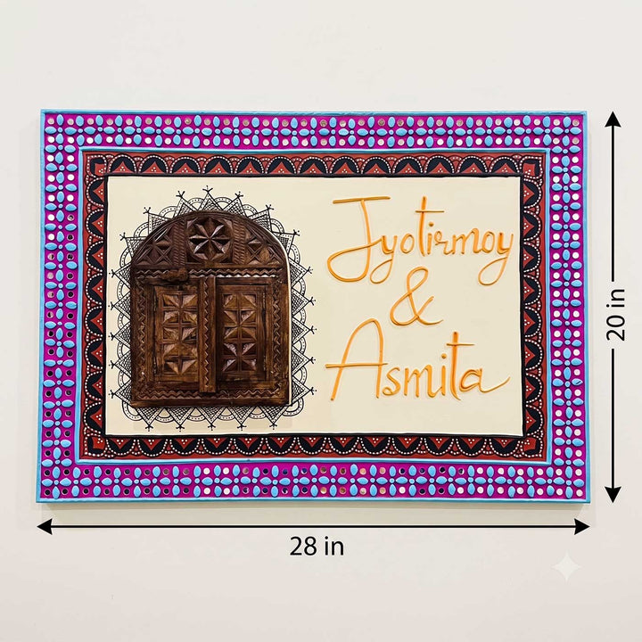 Personalized Handcrafted Lippan Art Window MDF Name Plate For Home