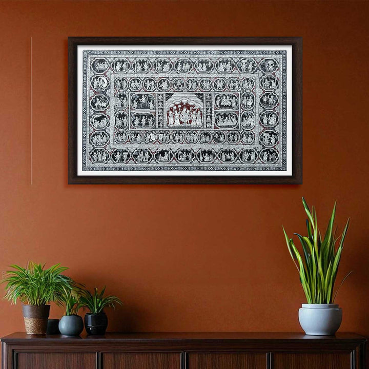 40 x 24 Inch | Handmade Canvas Krishna Rasleela with Krishna Lifestory Painting