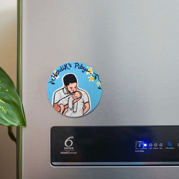 Photo Personalized Hand-Painted Dad And Son Canvas Fridge Magnet