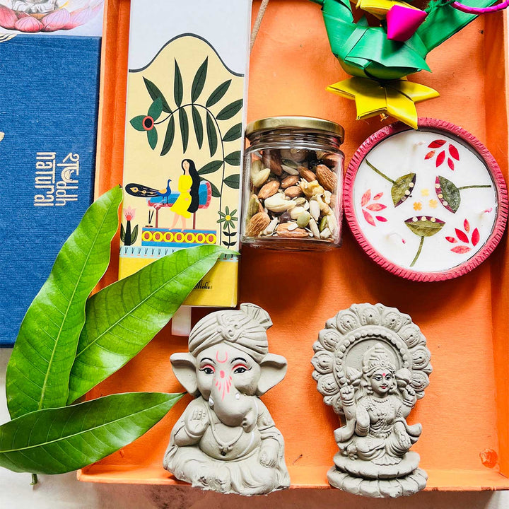 Handmade Ecofriendly Plantable Lakshmi & Ganesh With Wax Diya Diwali Gift Hamper | Set Of 10