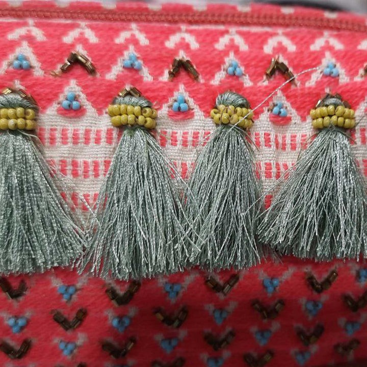 Handmade Embroidered Pink Color Jacquard Pouch
