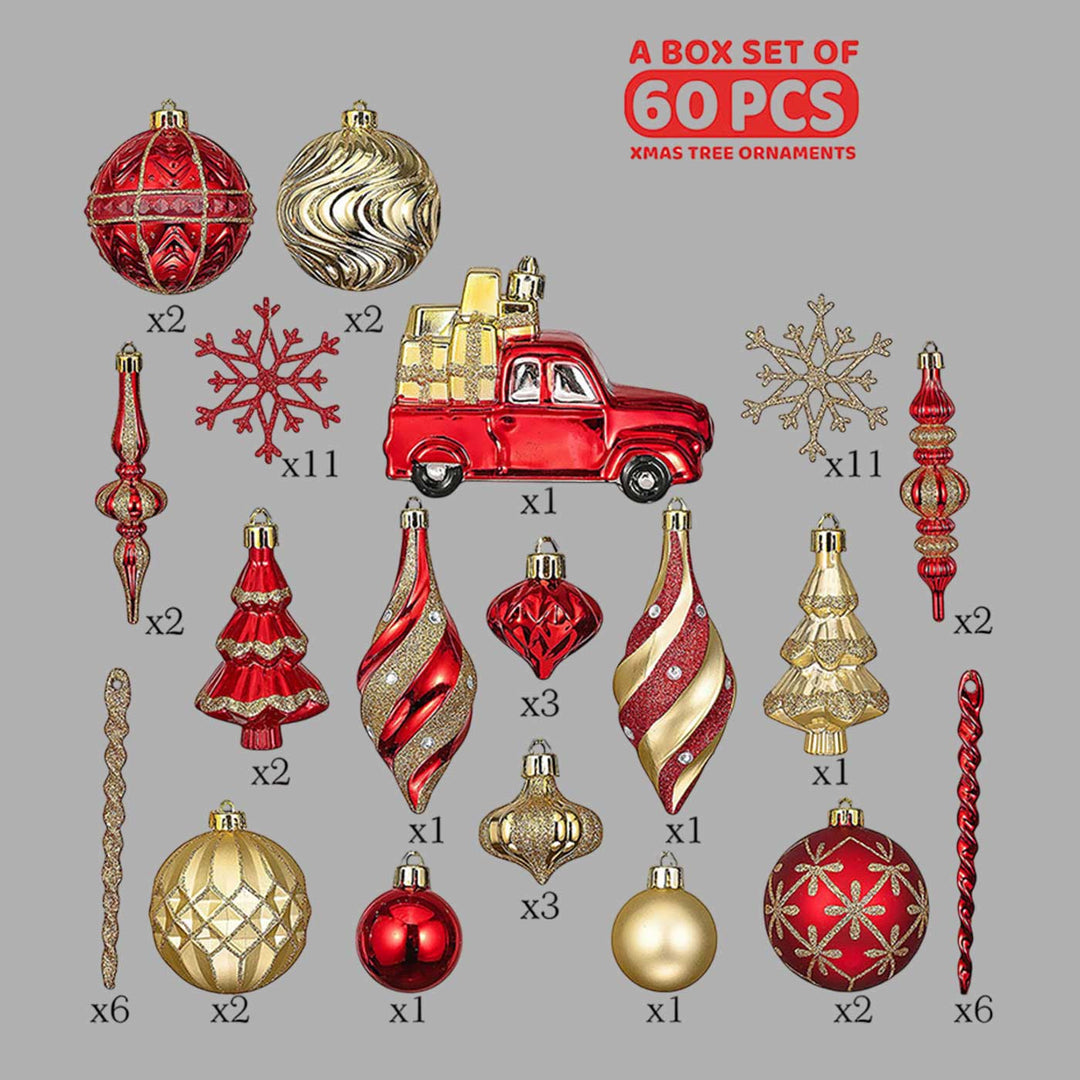Classic Red & Gold Campavan themed Christmas Ball Ornaments For Decoration | Set of 60