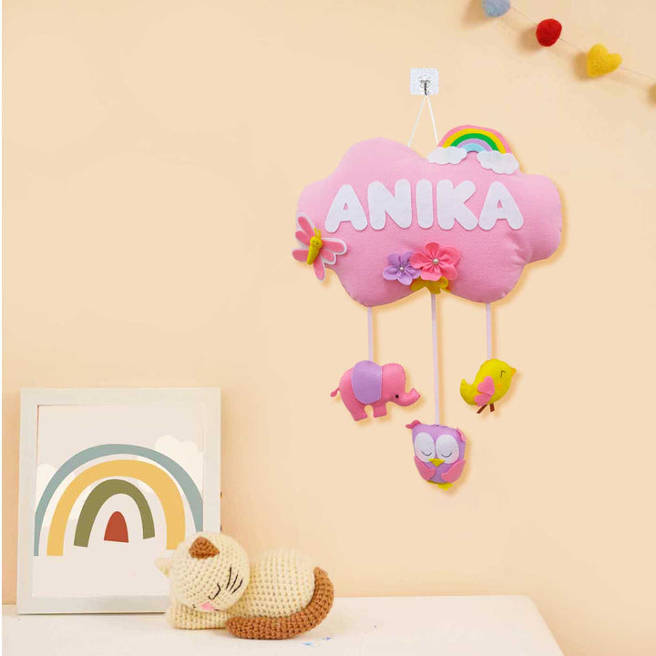Personalized Handmade Butterfly, Rainbow & Cloud Theme Felt Kids Name Plate