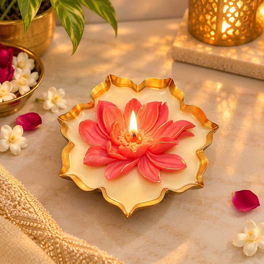 5 Pc | Lotus Iron Urli Soy Wax Candle With Jasmine Fragrance