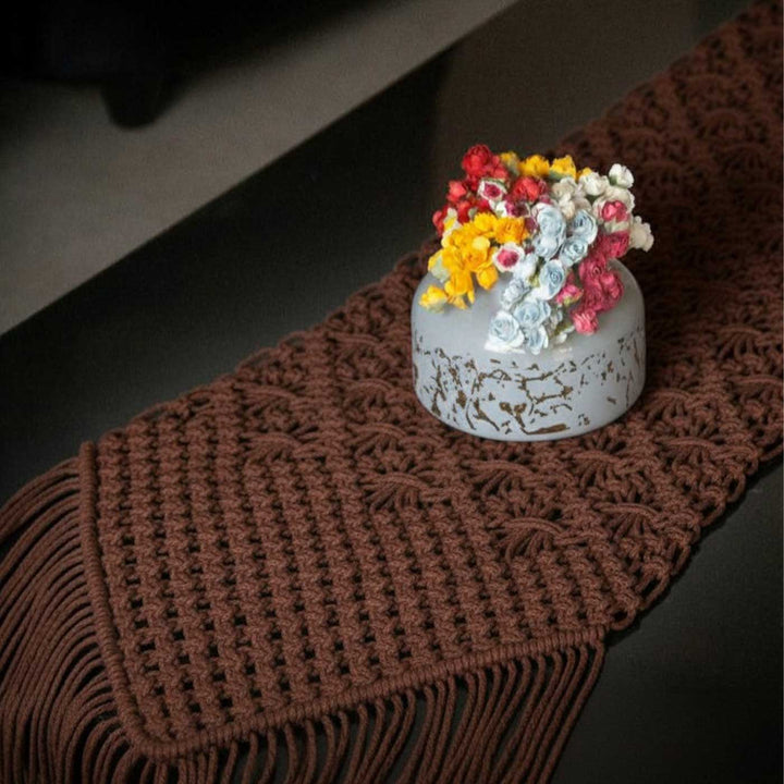Handmade Macrame Stripe Design Cotton Table Runner