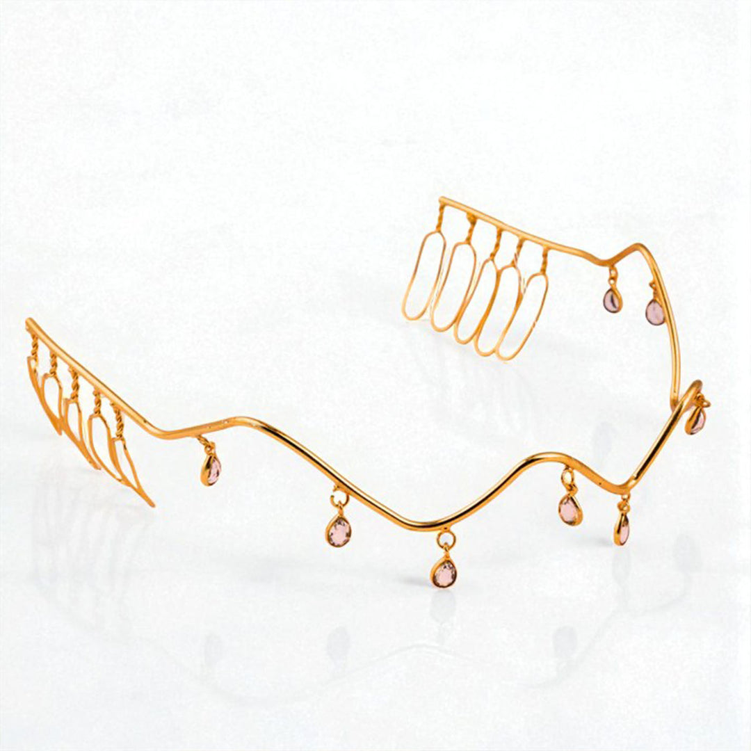 Handmade Sparkling Wave 18k Gold Plated Reverse Headband For Weddings