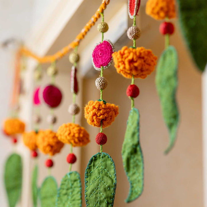 49 Inch | Intricate Realistic Crochet Ashok Patta Marigold Ambi Patti Cotton Toran