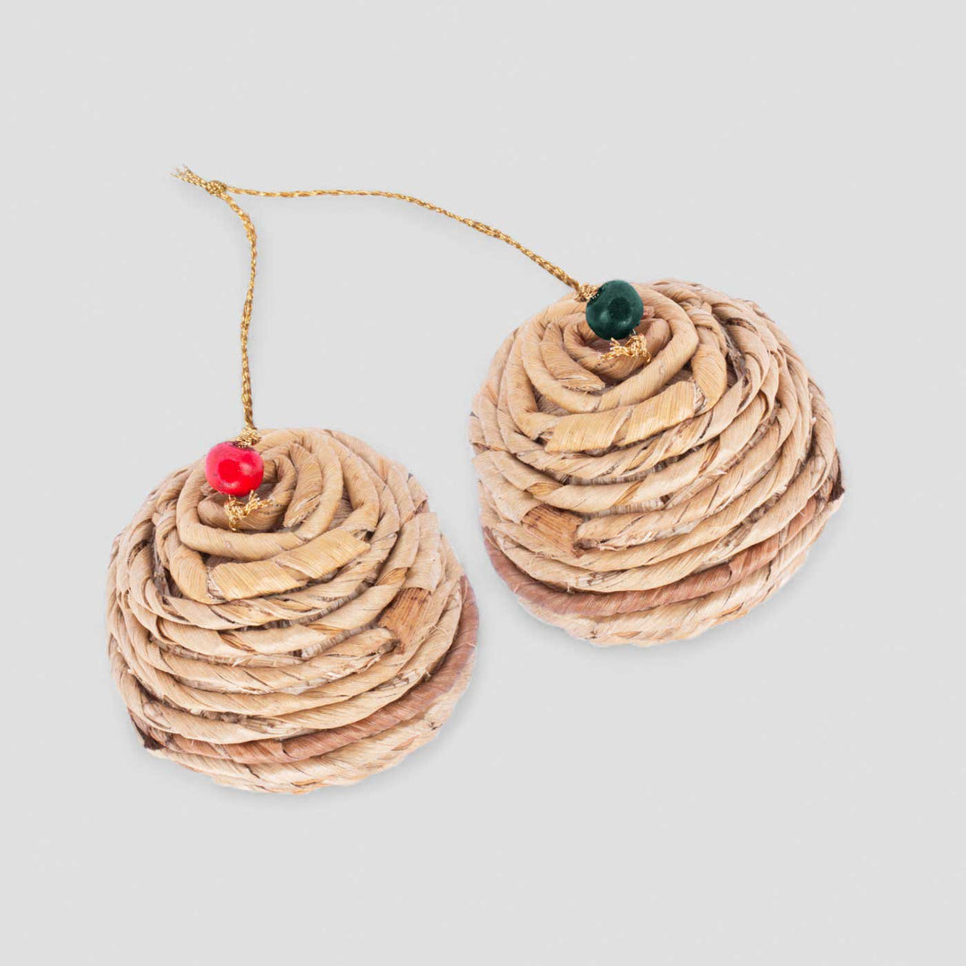 2 Pc | Handmade Banana Rope Christmas Ball Ornaments