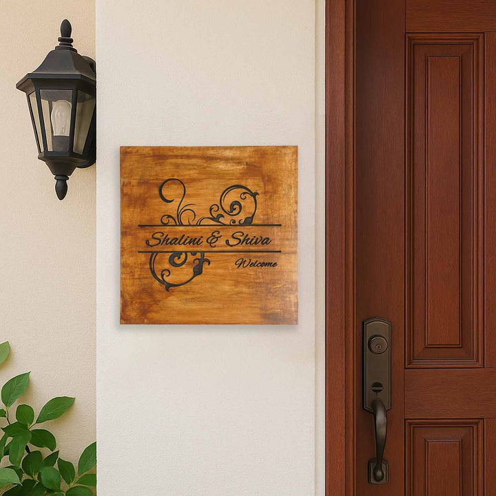 Personalized Handmade Swirls Theme Wooden Name Plate