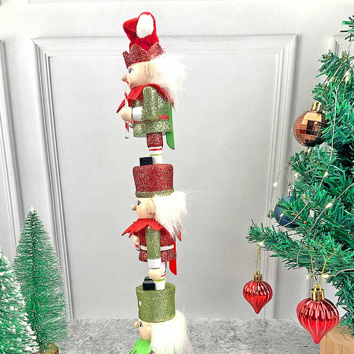 Three Tier Stacked Elves Wooden Decor For Christmas Table Decoration