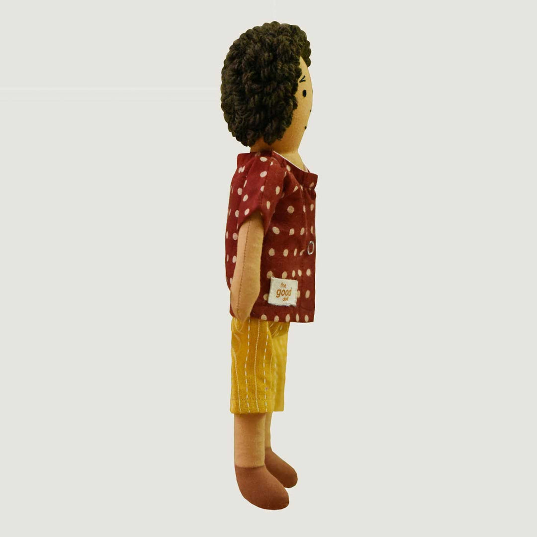 Nilah's (Younger Brother) Raagu In Red Shirt & Yellow Pant | Soft Hand-Stitched Sustainable Indian Play Doll