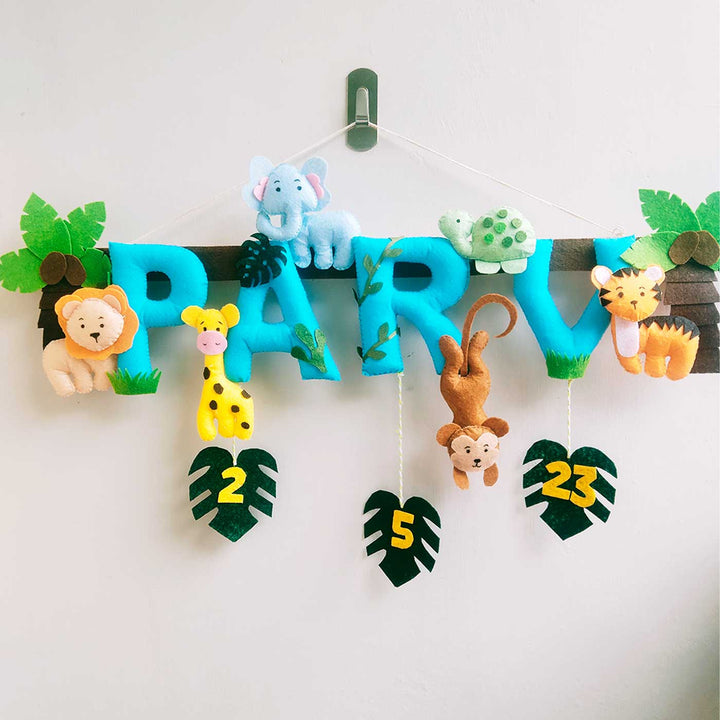 Personalized Blue Jungle Theme Felt Kids Name Plate