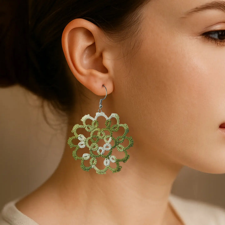 Handmade Tatting Mandala Style Cotton Lace Earrings