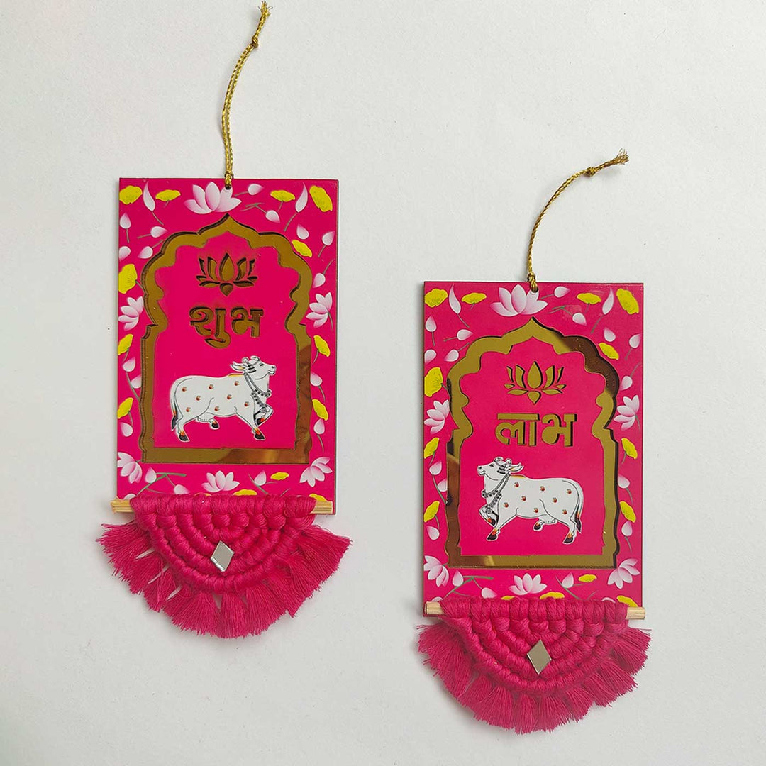 Handmade Macrame Pichwai Theme Cotton Shubh Labh Hangings