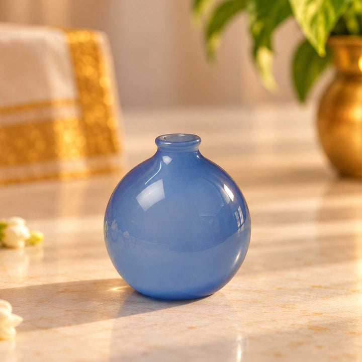Handmade Powder Blue Round Small Glass Art Vase For Home Decor