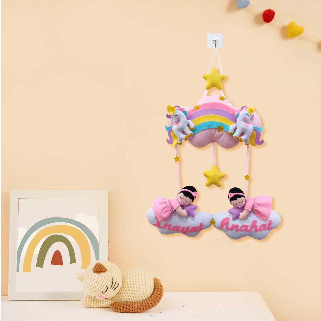 Personalized Handmade Magical Unicorn Theme Felt Kids Name Plate For Sisters