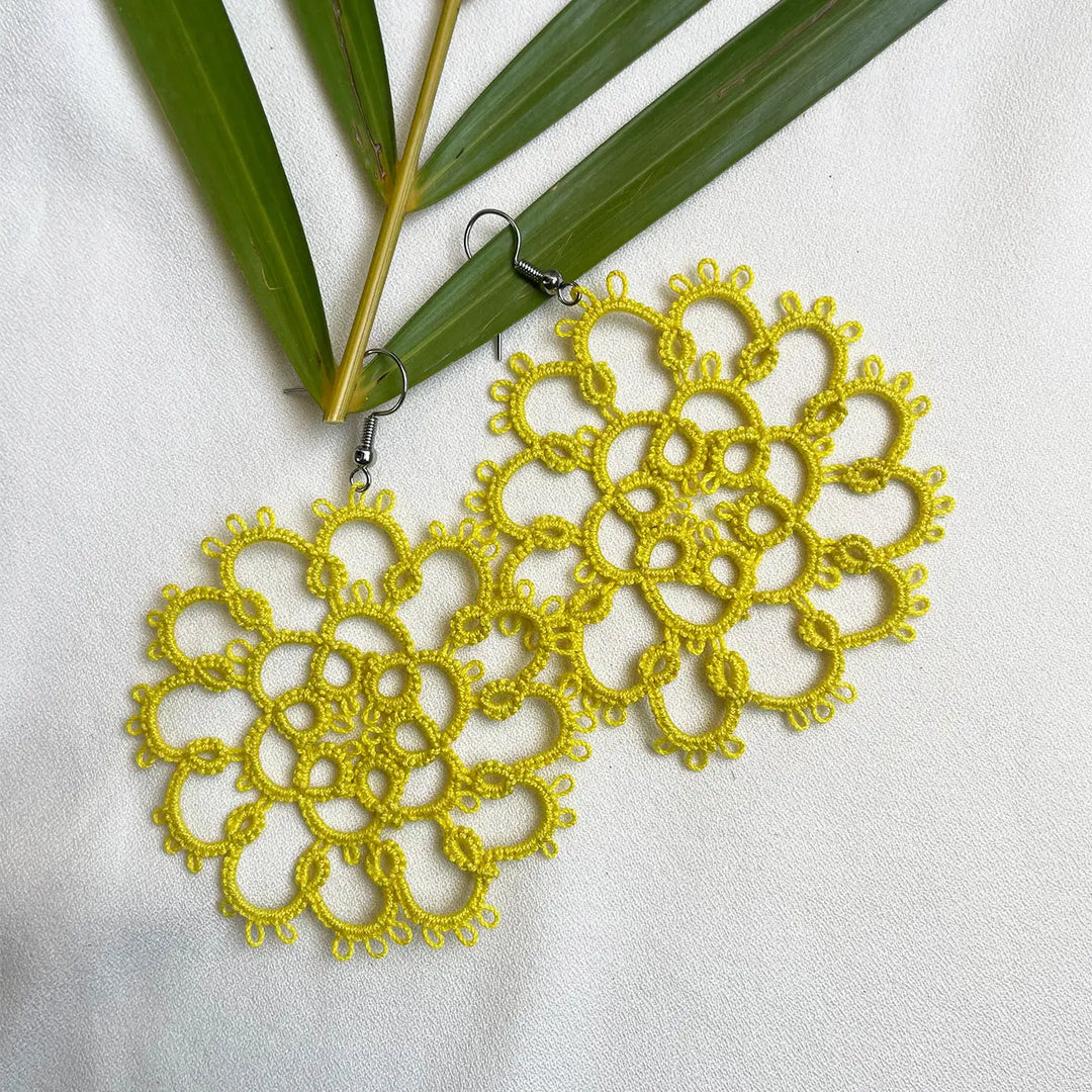 Handmade Tatting Flower Design Lace Cotton Earrings