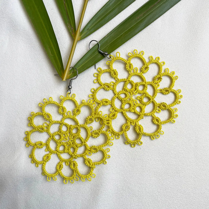 Handmade Tatting Flower Design Lace Cotton Earrings