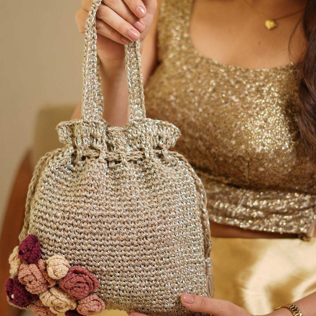 Handmade Crochet Rosette Charm Potli