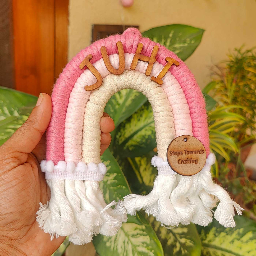 Personalized Macrame Rainbow Theme Kids Name Plate