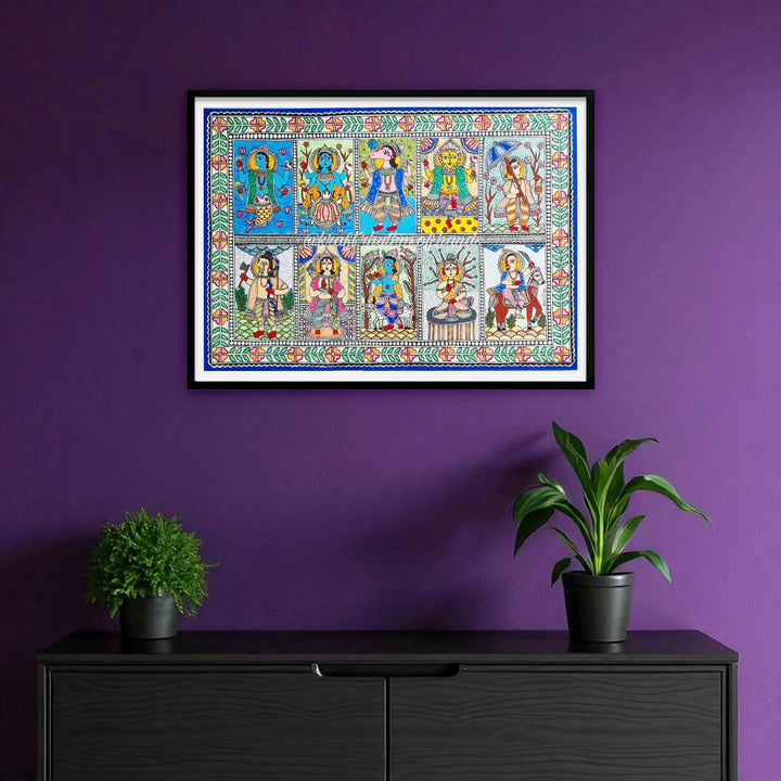 11 x 16 Inch | Dashavatara | Original Hand Painted Madhubani Painting On Paper