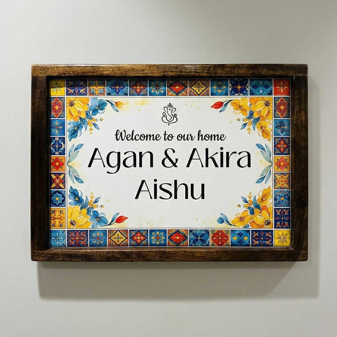 Multi Tile Vintage Personalized Resin Wooden Frame Name Plate