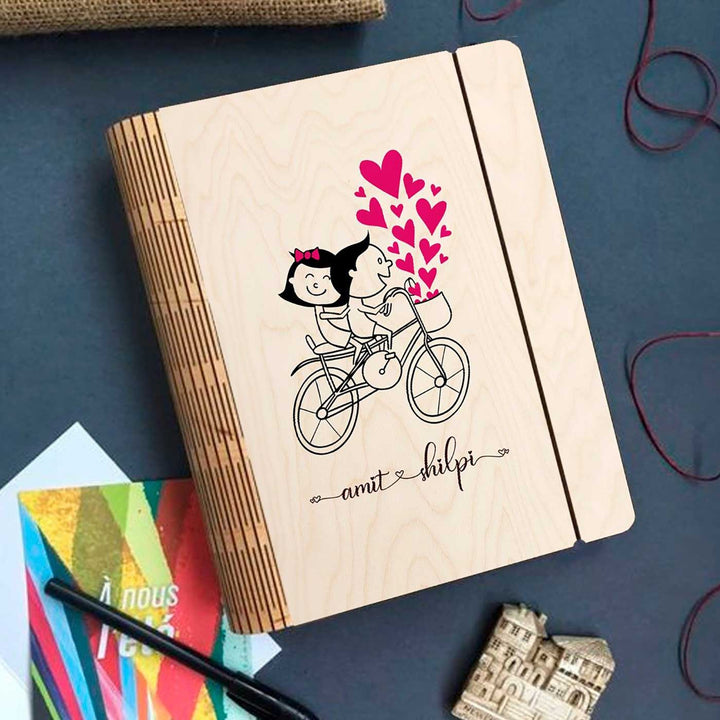 Couples Wooden Personalized Notebook Binder | A5, 50 Blank Pages, 120 GSM