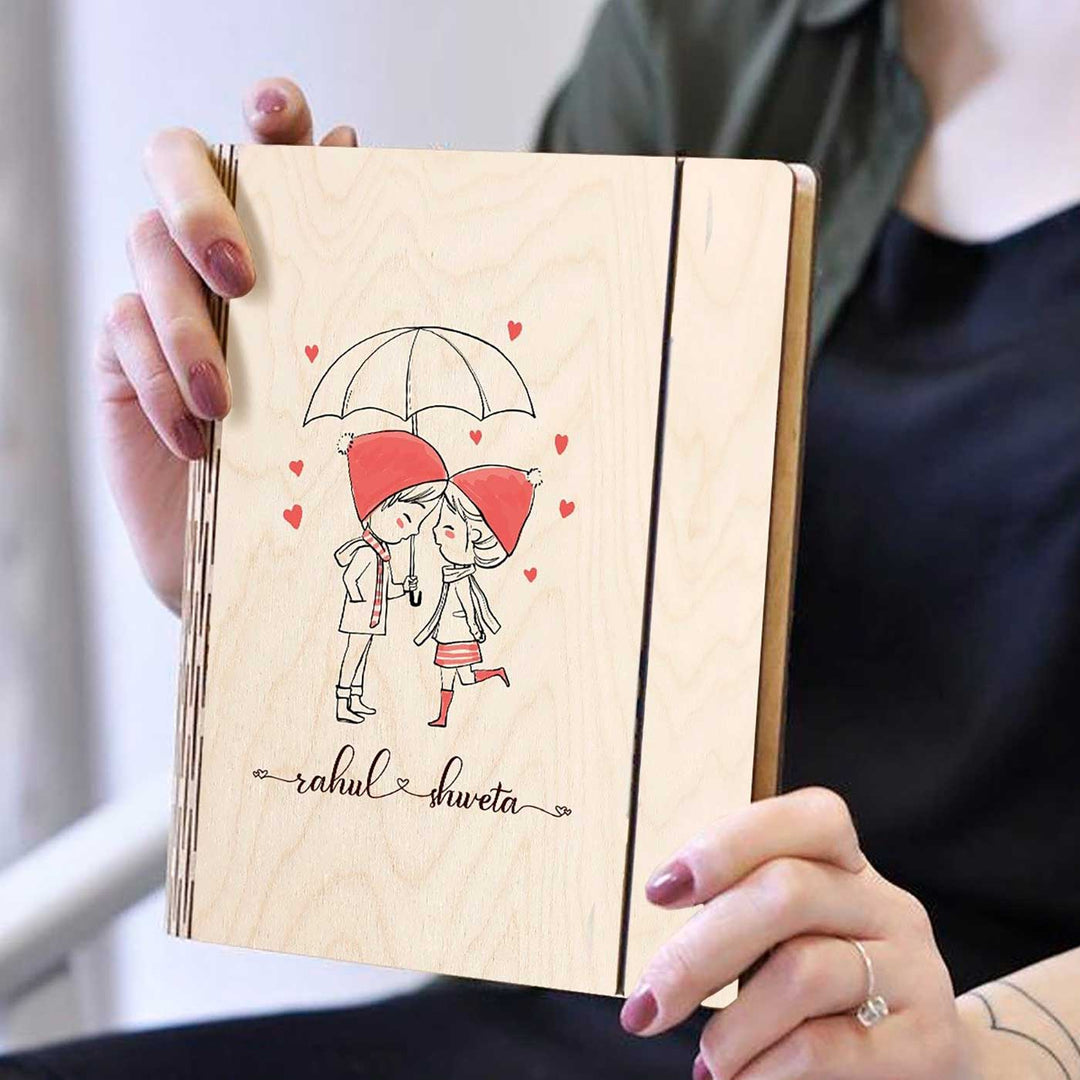 Couples Wooden Personalized Notebook Binder | A5, 50 Blank Pages, 120 GSM