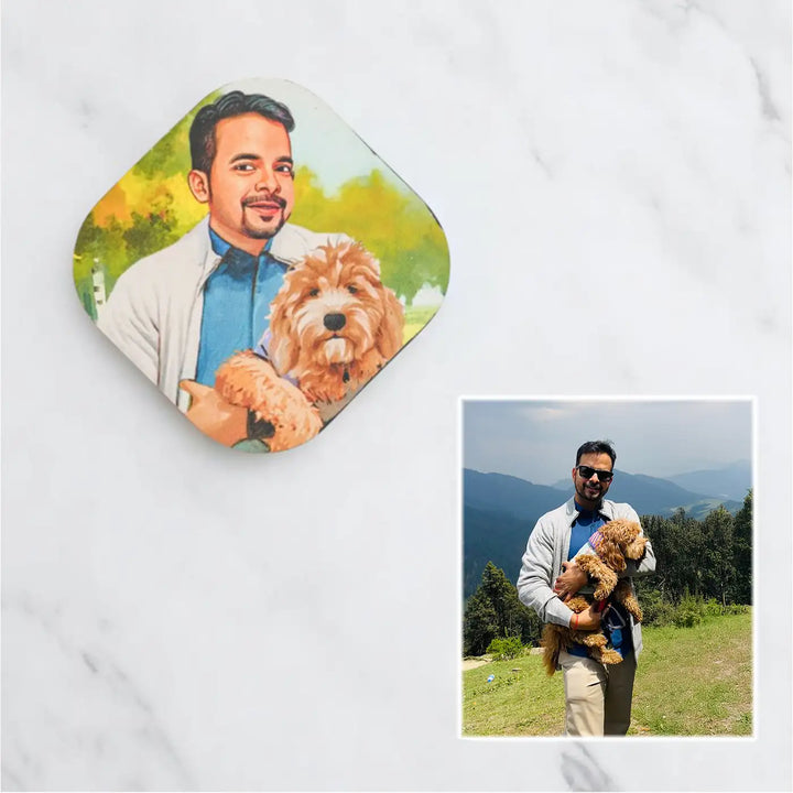 Photo Personalized Hand-Painted Pet Dad Theme MDF Wood Fridge Magnet