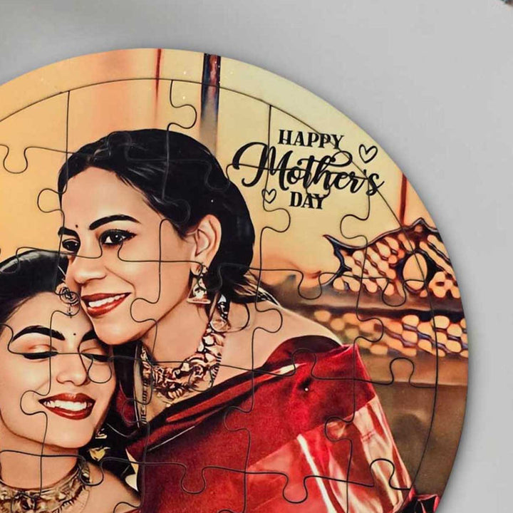 Photo Personalized Round "Happy Mother's Day" MDF Wood Puzzle