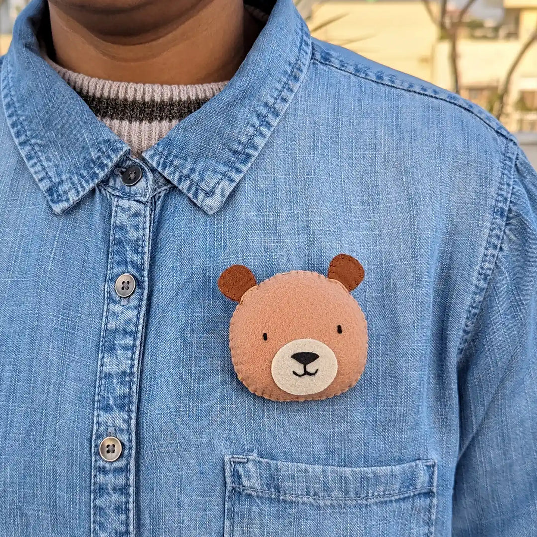 Handmade Bear, Panda & Koala Theme Felt Brooches | Set Of 3