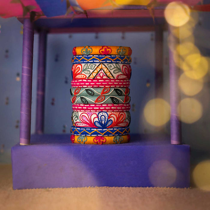 Multicolour Handcrafted Madhavi Cotton Thread Bangles | Set of 10