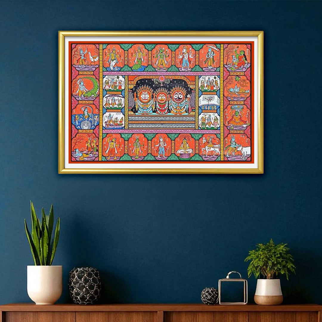 40 X 24 Inch | Handmade Canvas Lord Jagannath With Dashavataar Painting