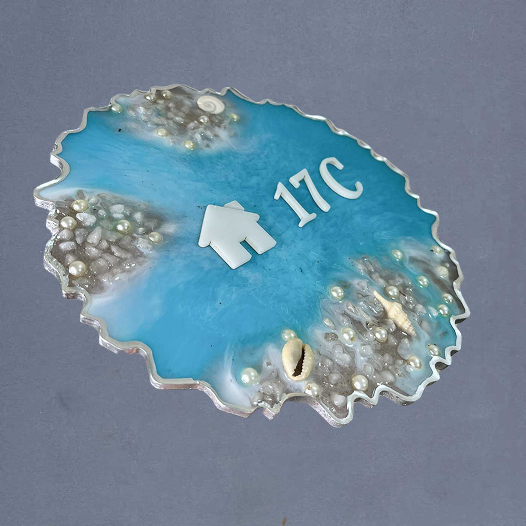 Personalized Ocean Theme Resin Name Plate - Angled Top View Showing Details