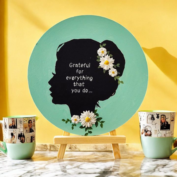 Personalized Hand-Painted Green Floral Theme MDF Wood Table Top Decorative Plaque