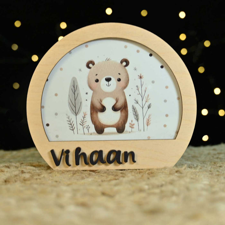Personalized Bear Theme Wooden Table Lamp With 3D Letters