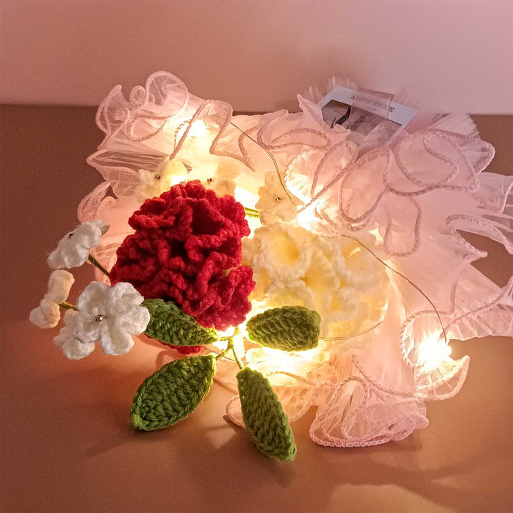 Handmade Crochet Terracotta Pot Flower Bouquet With Lights | Includes Photo & Greeting Card