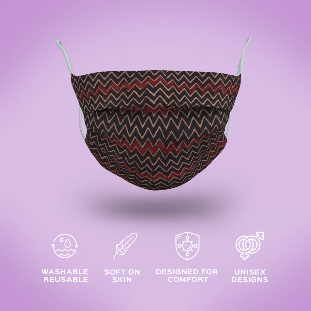 Zig-zag Black Fabric Mask - Kids