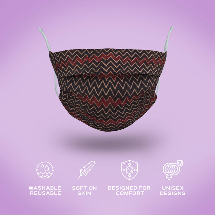 Zig-zag Black Fabric Mask - Kids
