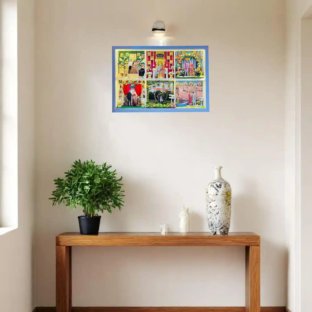 Photo Personalized Handmade Six Partition Design Couples MDF Wood Decorative Plaque With Lights