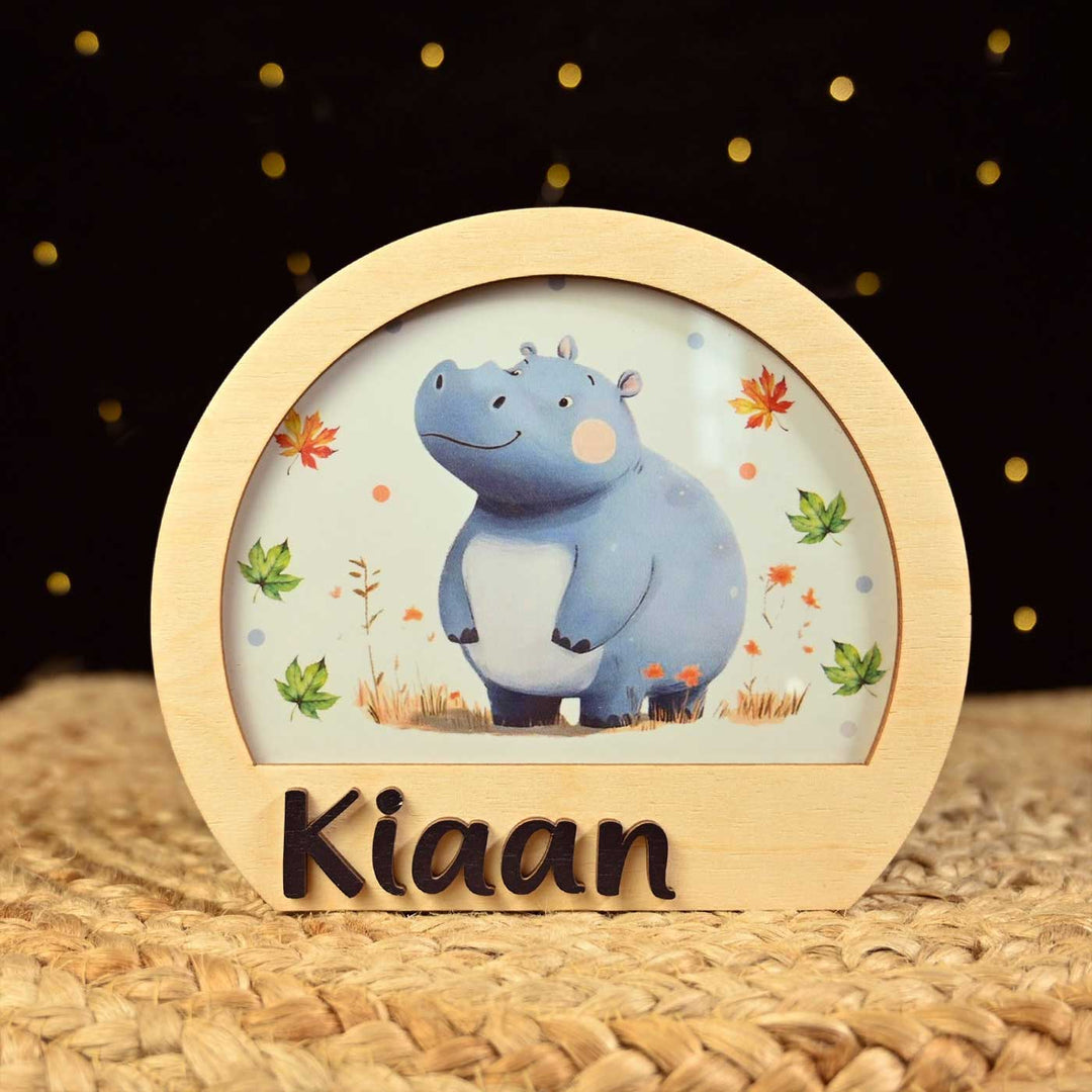 Personalized Hippo Theme Wooden Table Lamp With 3D Letters