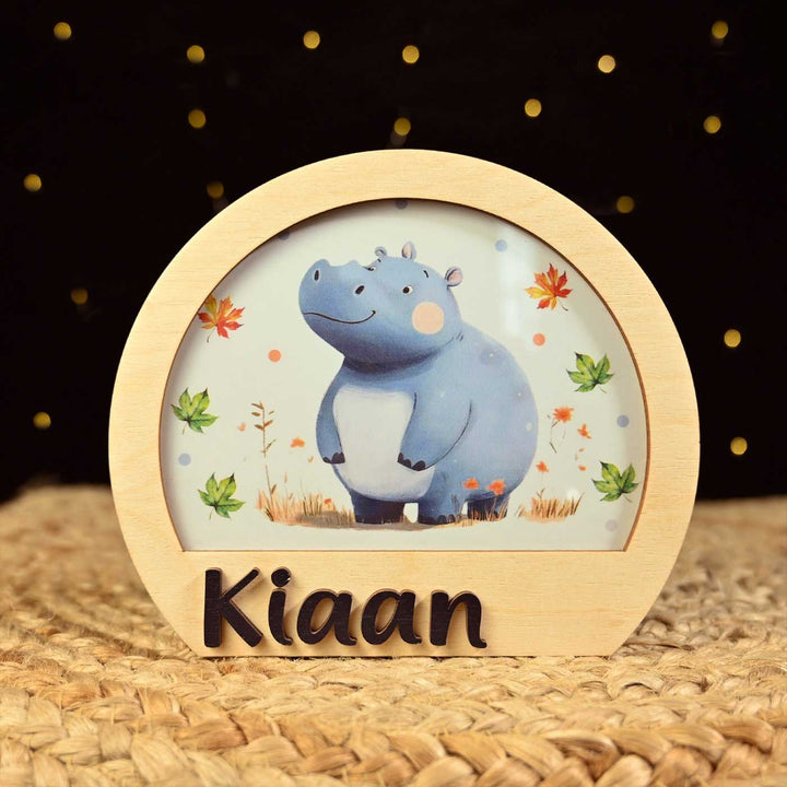 Personalized Hippo Theme Wooden Table Lamp With 3D Letters