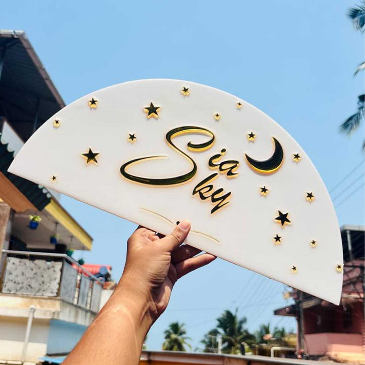 Stars & Moon Personalized Acrylic & Resin Name Plate For Home