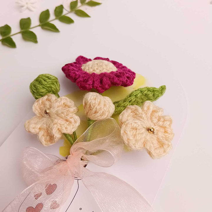 Handmade Crochet 3D Burgundy & Cream Floral Greeting Card