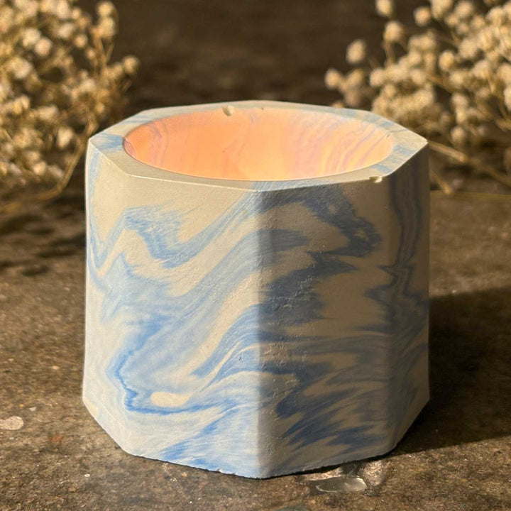 Handmade Veloura Glow Concrete Gift Hamper | Includes 1 Flower Candle Holder, 6 Octa Deep Candle Holders