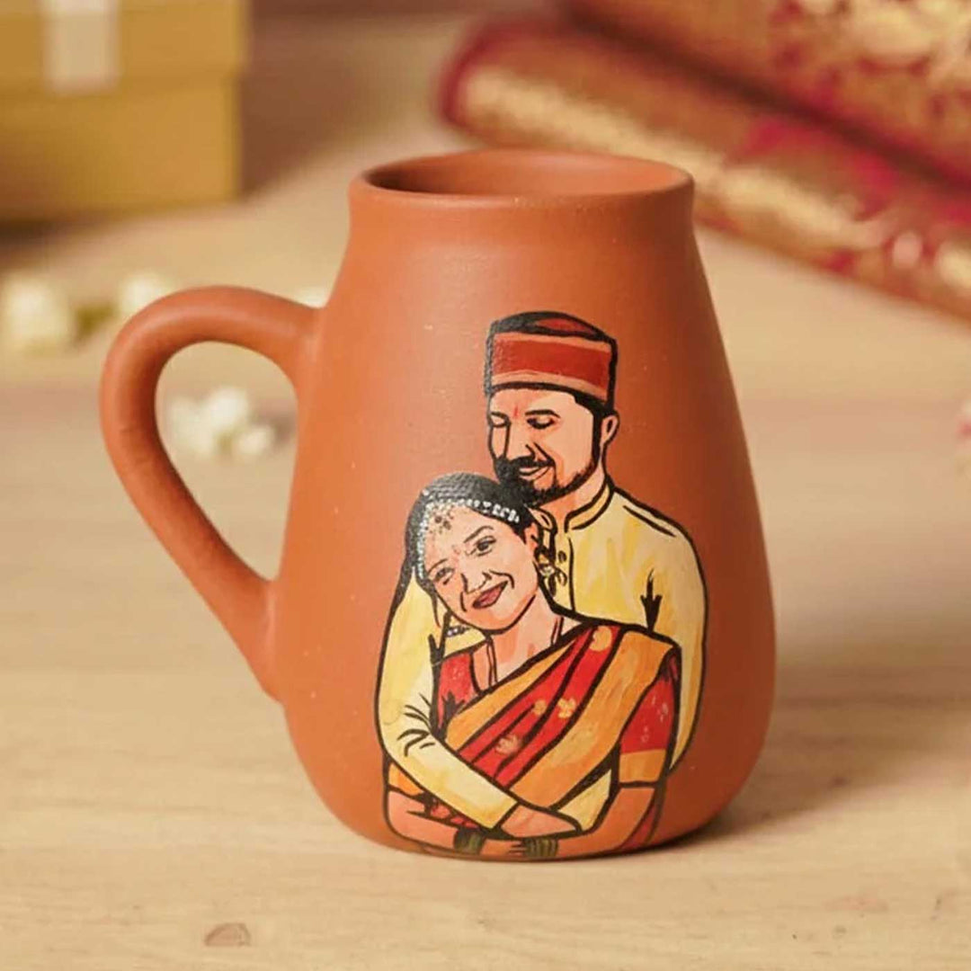 Maharashtrian Couple Photo Personalized Handpainted Terracotta Mug | 280 Ml