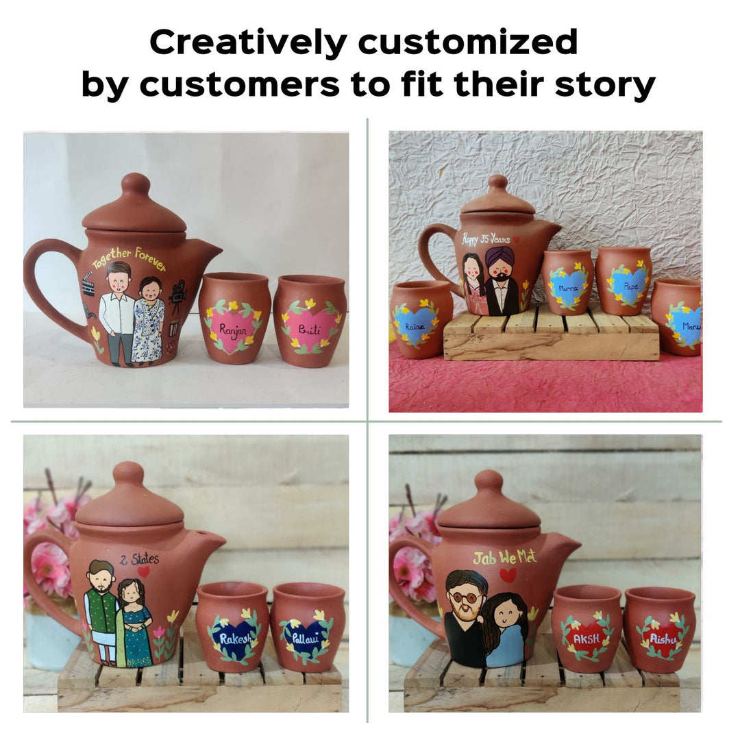 Handpainted Clay Teaset With Photo Based Caricature - Zwende